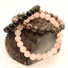 Load image into Gallery viewer, Pink Ebony Bracelet Set - Rhodonite, Rose Quartz, Black Onyx